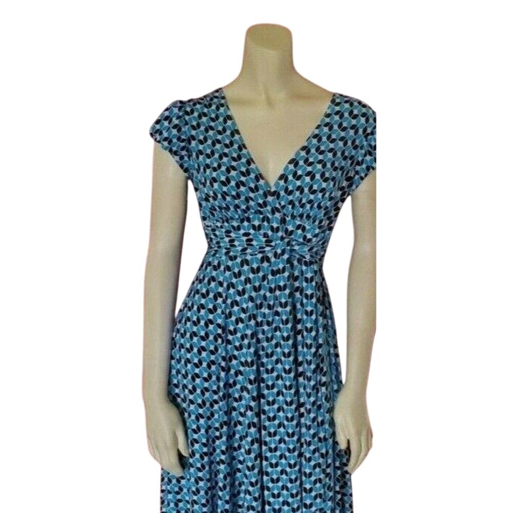 Ruby Rox Dress S Women Blue Multicolor VNeck Short Cap Sleeve Knee Length Casual